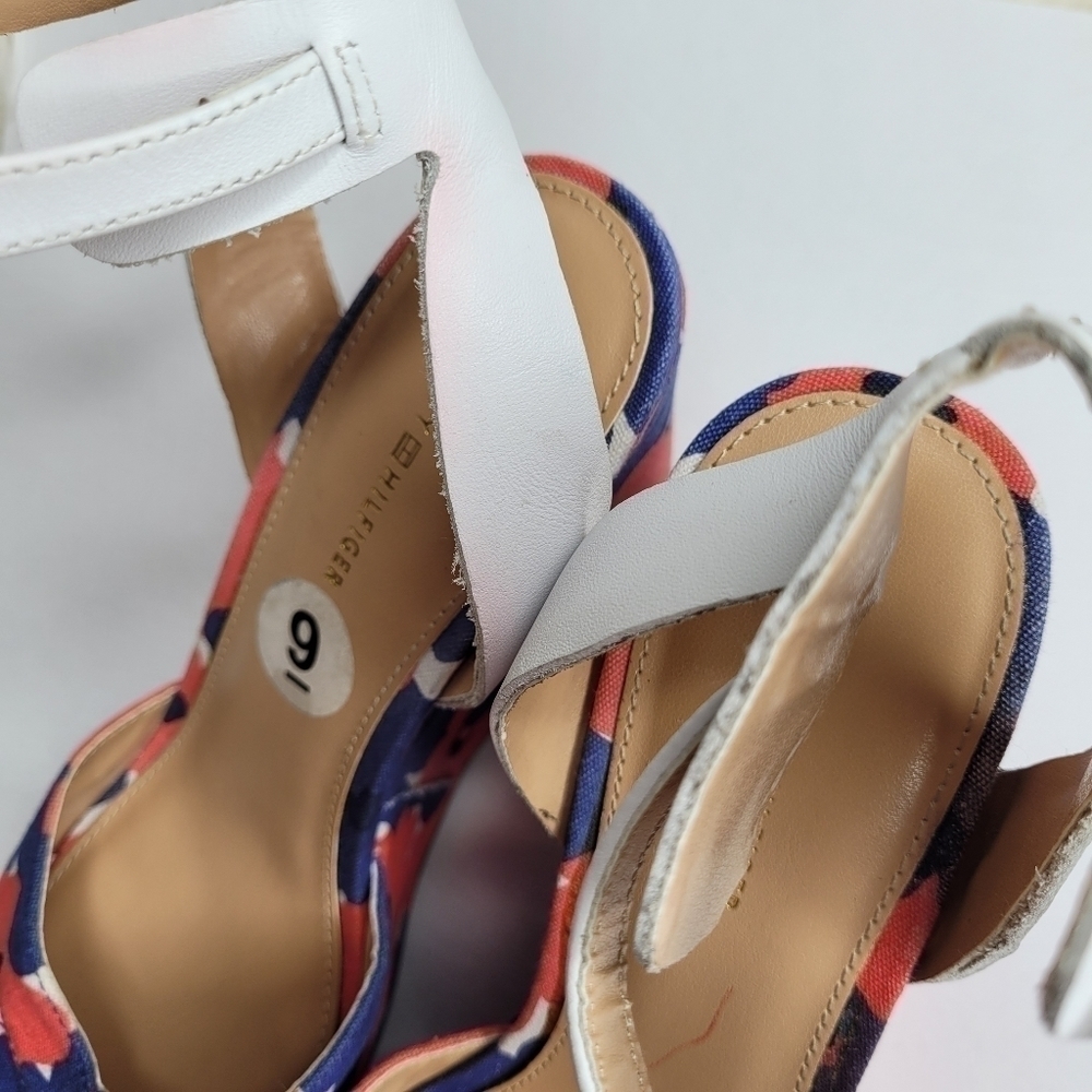 Tommy Hilfiger Floral Red, White & Blue Wedge Heels - Picture 12 of 14